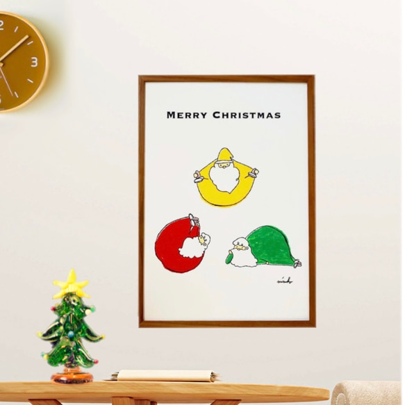 【クリスマス】ゴロゴロ3色サンタのクリスマス＊インテリア＊アートポスター 1枚目の画像