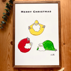 【クリスマス】ゴロゴロ3色サンタのクリスマス＊インテリア＊アートポスター 2枚目の画像