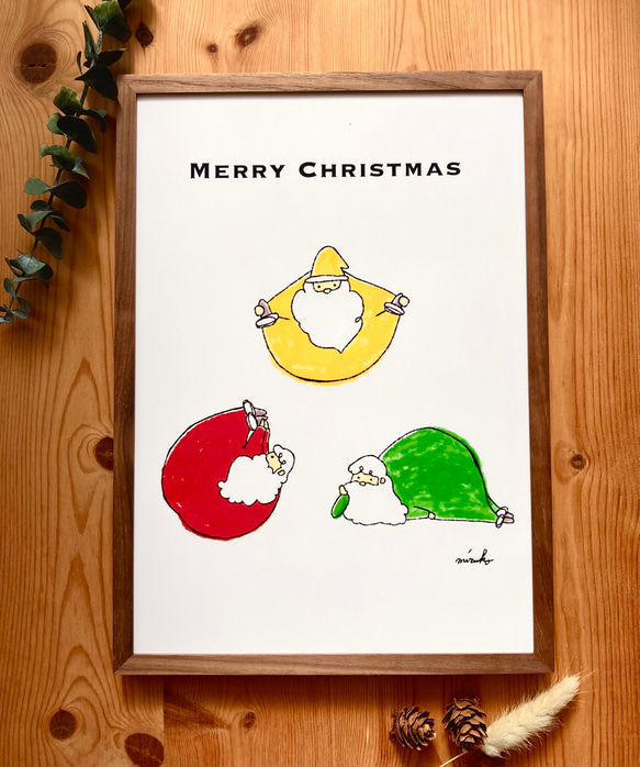 【クリスマス】ゴロゴロ3色サンタのクリスマス＊インテリア＊アートポスター 2枚目の画像