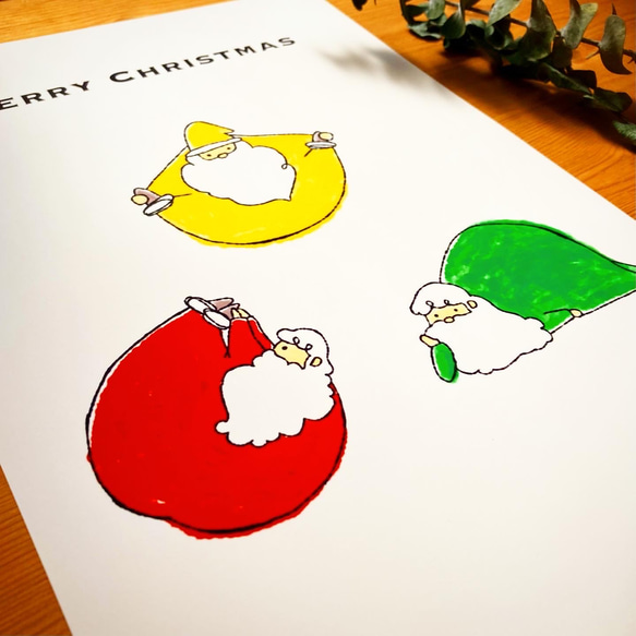 【クリスマス】ゴロゴロ3色サンタのクリスマス＊インテリア＊アートポスター 4枚目の画像