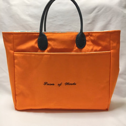 お花ブローチ刺繍のオレンジハンドバッグ 5枚目の画像