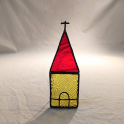 ステンドグラス　小さな教会 赤い屋根　gm-018 1枚目の画像