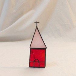ステンドグラス　小さな教会　ピンクの屋根　gm-020 1枚目の画像