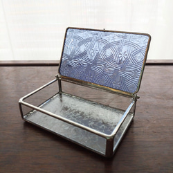 ステンドグラス　蓋つき小物入れ　カードボックス　アクセサリーボックス　gm-087　ライトコバルトブルー 3枚目の画像