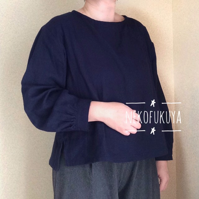 ふわ袖ダブルガーゼのブラウス 袖口カフスボタン仕様☆受注製作です☆