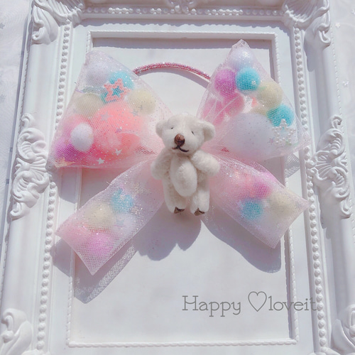 ☆チュール蝶々のクマちゃん付きチュールリボンヘアゴム☆ 雑貨  