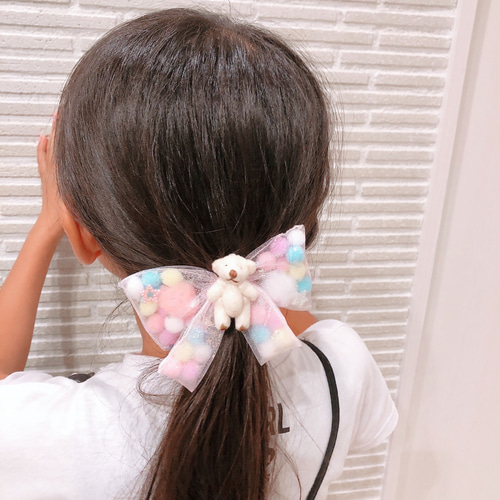 ☆チュール蝶々のクマちゃん付きチュールリボンヘアゴム☆ 雑貨 