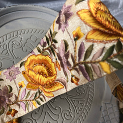 【50cm】6cm幅 インド 刺繍リボン トリム チロリアンテープ  ハンドメイド素材 花柄 イエロー 5枚目の画像