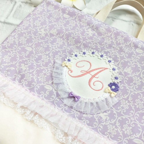 入園入学グッズ イニシャル レッスンバッグ 手提げ 女の子 プリンセス 