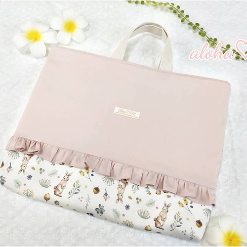 ハンドメイド 手提げ袋 手提げバッグ レッスンバッグ 女の子 うさぎ 花 