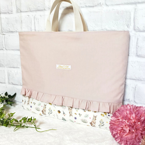 ハンドメイド 手提げ袋 手提げバッグ レッスンバッグ 女の子 うさぎ 花 
