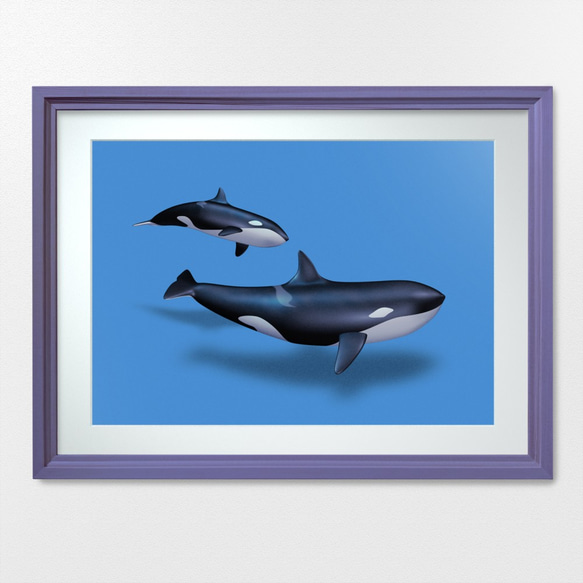 シャチ 油彩画 青色系