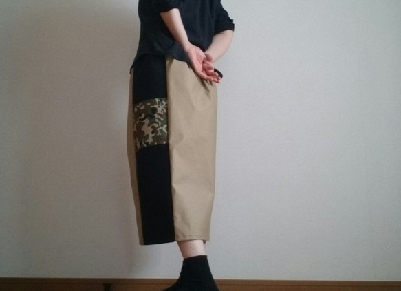 デニムスカート迷彩柄ポイントウエストゴム 4枚目の画像