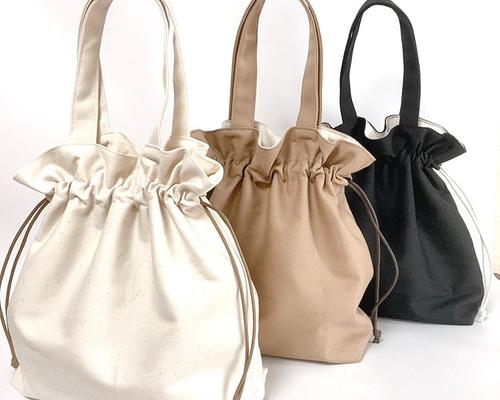 帆布の巾着トートバッグ　ジョリーフルール　新色ローズグレー 帆布の巾着トートバッグ ジョリーフルール 新色ローズグレー