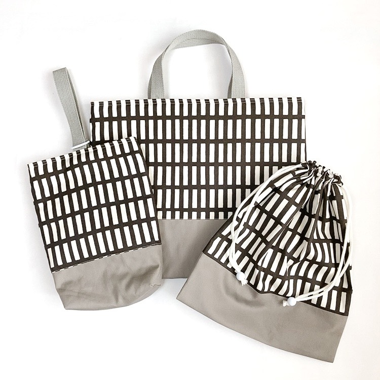 入園入学3点セット　北欧格子　チャコール［受注製作］