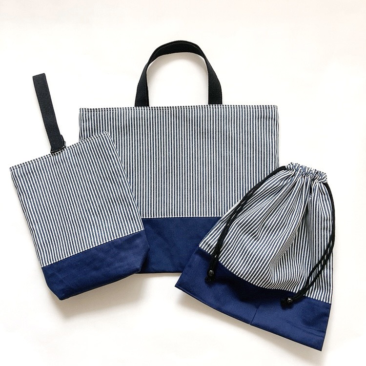 入園入学3点セット　ヒッコリー×ネイビー［受注製作］