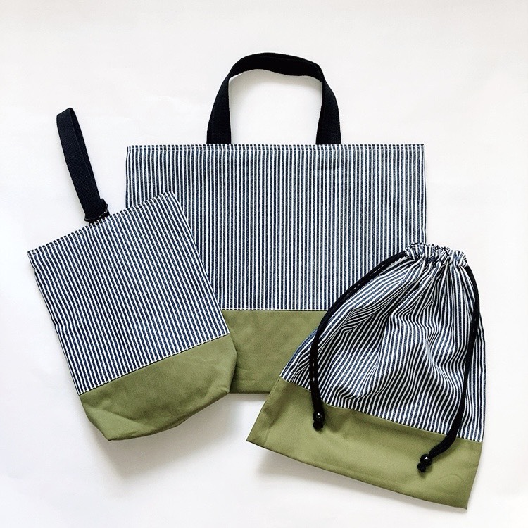 入園入学3点セット　ヒッコリー×カーキ［受注製作］