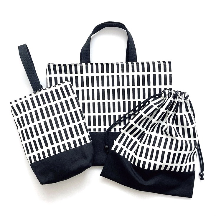 入園入学3点セット　格子モノクロ［受注製作］