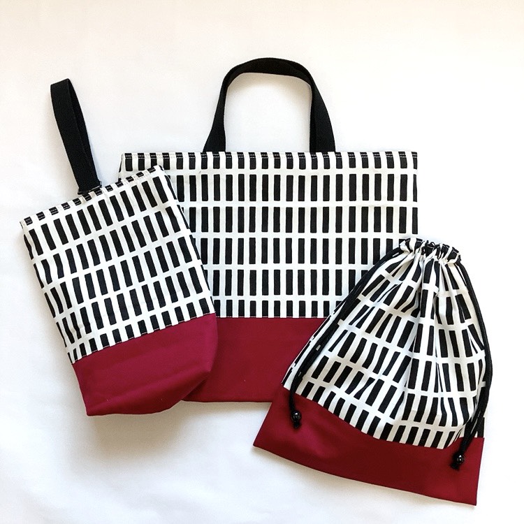 入園入学3点セット　格子ラズベリー［受注製作］