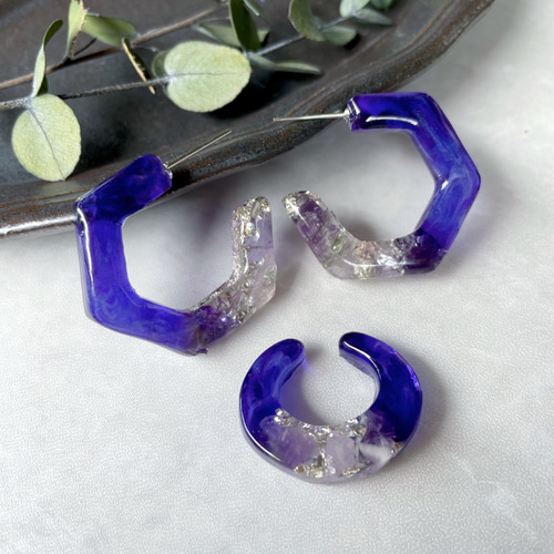天然石のパープルフープピアス ピアス（フープ） gusuku 