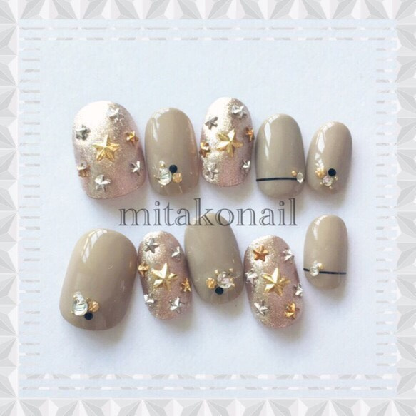 desing】No.5 ジミーチュウ風×オリーブネイル ネイルチップ