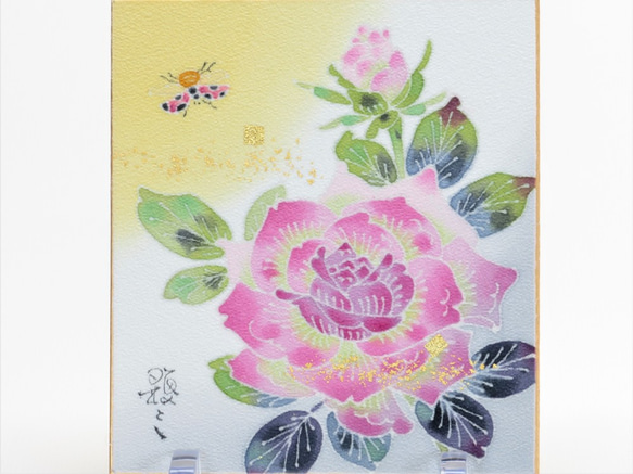 【ばら】小色紙  伝統工芸品 ⋆結婚祝い⋆銀婚式⋆新築祝い⋆誕生日の贈り物⋆インテリアとして日本の四季を楽しんで。　 1枚目の画像