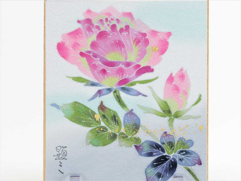 加賀友禅　小色紙【ばら】  伝統工芸品 ⋆結婚祝い⋆銀婚式⋆新築祝い⋆インテリアとして日本の四季を楽しんで。