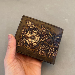 二つ折り財布（焦げ茶、薔薇と蝶柄）No.02007-05 4枚目の画像