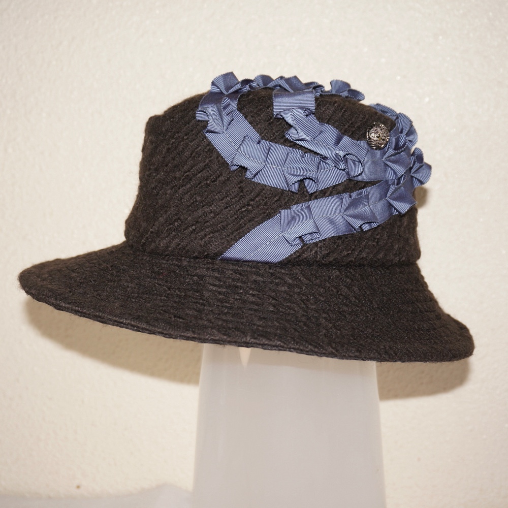 冬の中折れ帽子〜ハンドメイド、こげ茶、グログラン、帽子、ウール、ハット