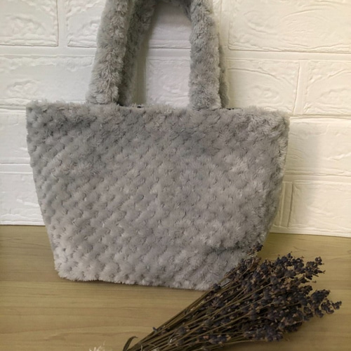 もこもこボアのトートバック（小） 色：グレー 接着芯使用タイプ