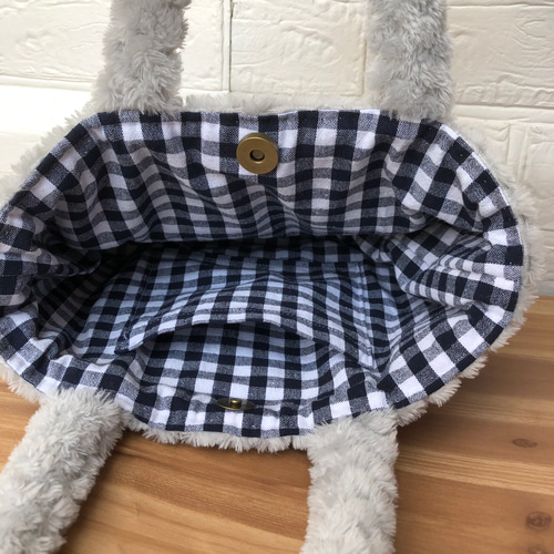 もこもこボアのトートバック（小） 色：グレー 接着芯使用タイプ  