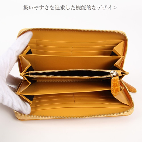 クロコダイル 長財布 ラウンドファスナー キャメル シャイニング