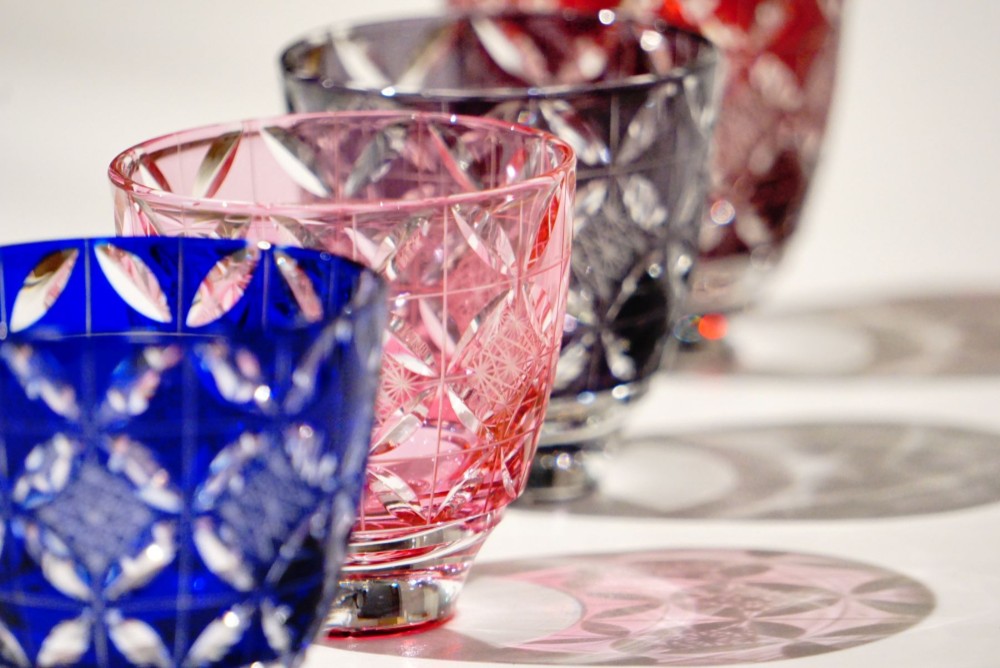 凛然切子　ぐいのみ　菊七宝-kiku shippo-