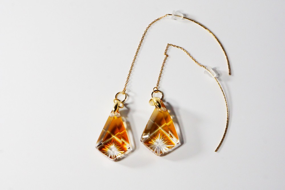 凛然切子　アメリカンピアス 　星涙-hoshi no namida- アンバー セット 19,008円