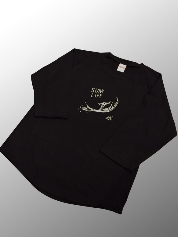 Aoshi-tokyo Slowlife&surf 3/4 sleeve Tシャツ ブラック 1枚目の画像