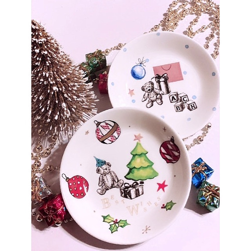 ポーセラーツ クリスマス小皿 2枚セット 小皿 atelier meows