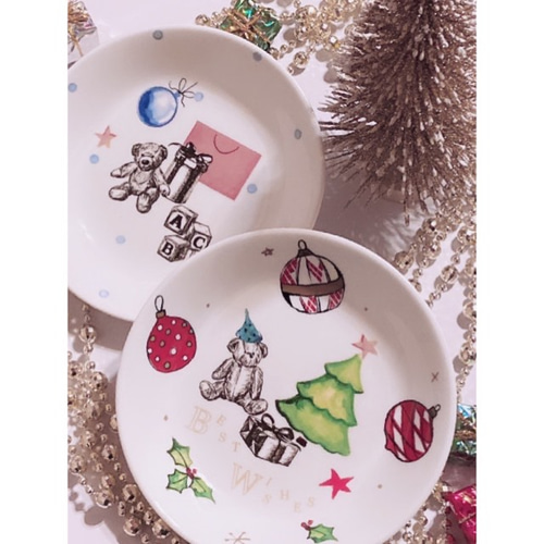 ポーセラーツ クリスマス小皿 2枚セット 小皿 atelier meows