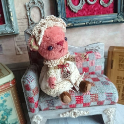美しいピンクのアンティークテディベア ピンクベア 日本人作家様作品 （金襴テディベア ＊桜ベア