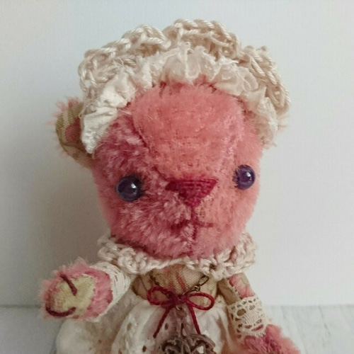 美しいピンクのアンティークテディベア ピンクのおすましレディ・テディベア ぬいぐるみ ひよみん 通販
