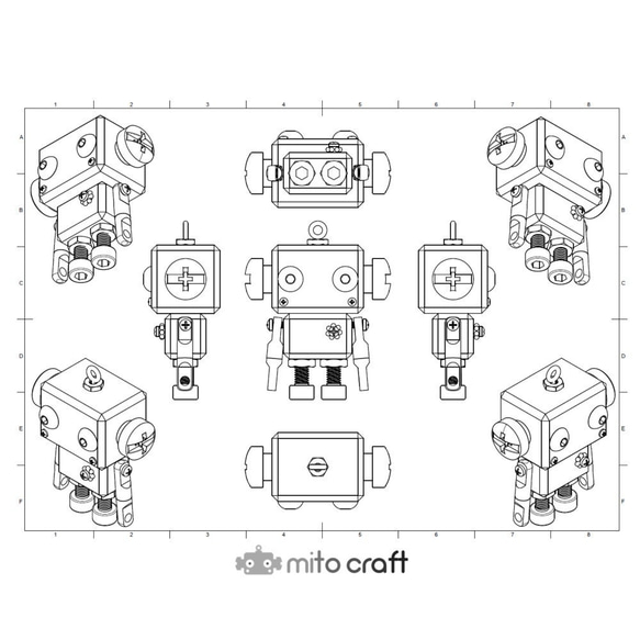 ロボットチャーム ウッド×メタル パールブルー＆メタリックレッド×シルバー 木製キーホルダー 10枚目の画像