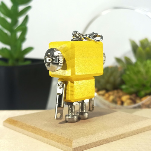 ロボットチャーム ウッド×メタル パールイエロー×シルバー 木製