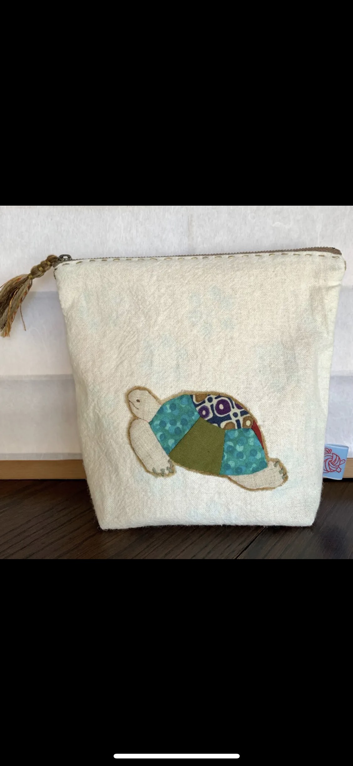 カメさんポーチ　あおみずたま（白布地）