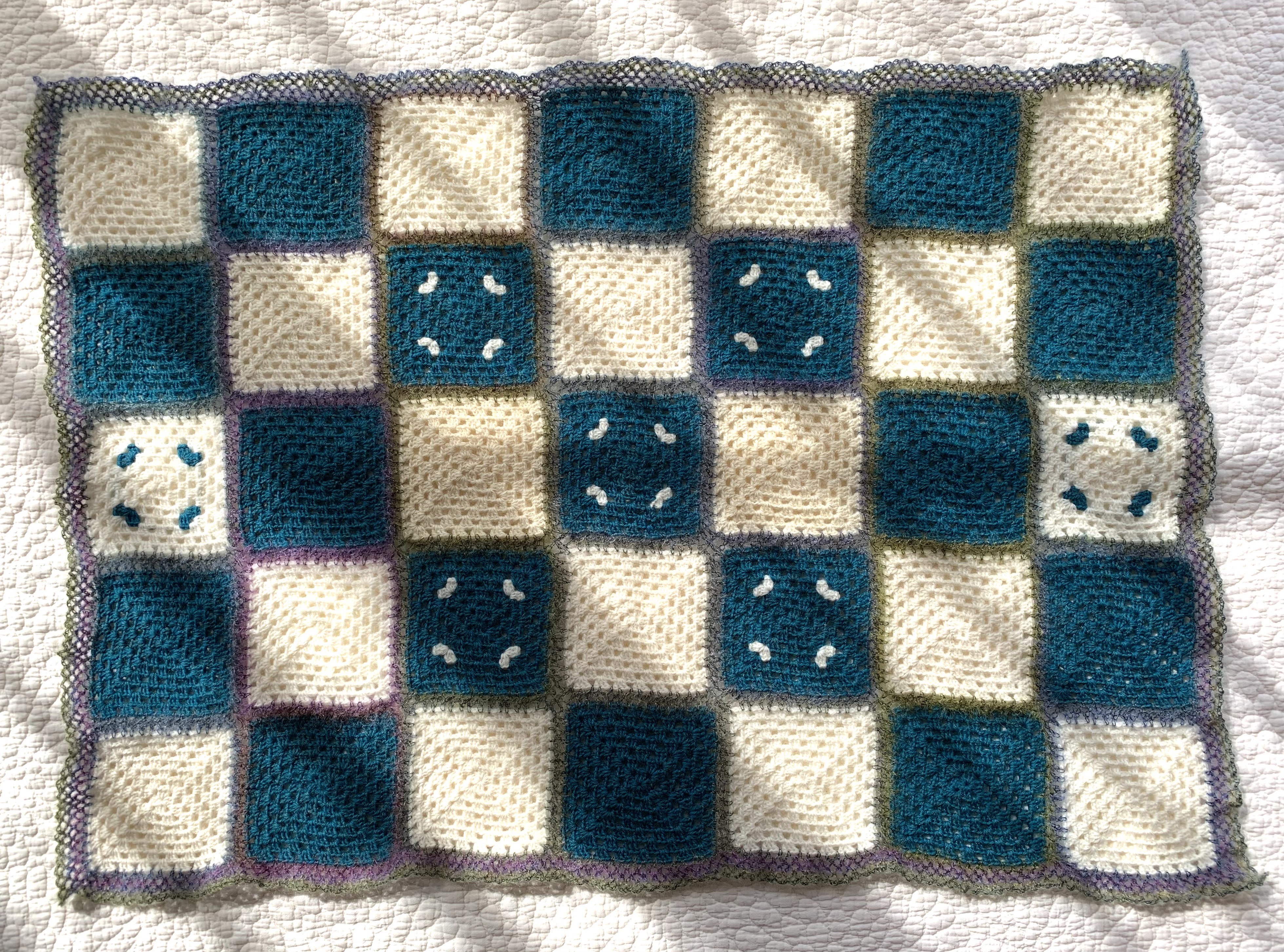 ブランケット　ターコイズとしろ色 7,008円