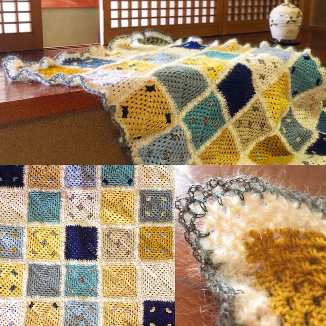 ブランケット　き色とみず色