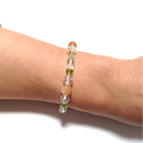 高品質ペリドットクラック水晶ブレスレット Amazon | [石街] AAペリドット色クラック水晶約10mmロンデル