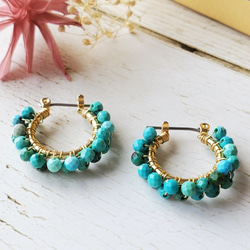 ✧天然石 ターコイズ 2連フープピアス／イヤリング ピアス（フープ
