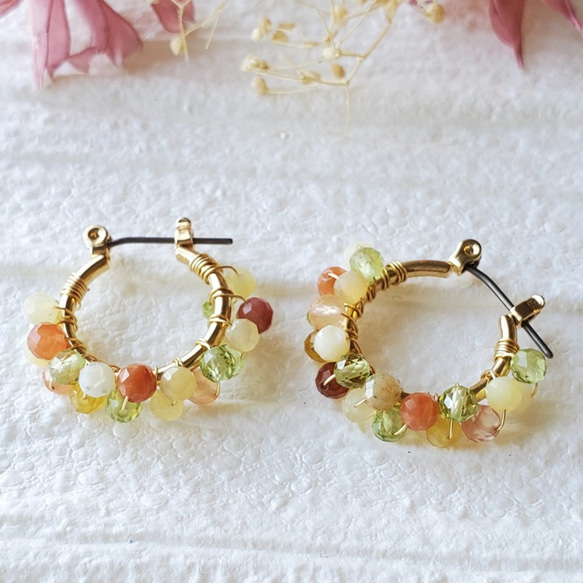 no.4231　秋色perl　ovalフープ　ピアス/イヤリング　天然石ピアス ✧天然石アラカルト ミックスカラー フープピアス／イヤリング