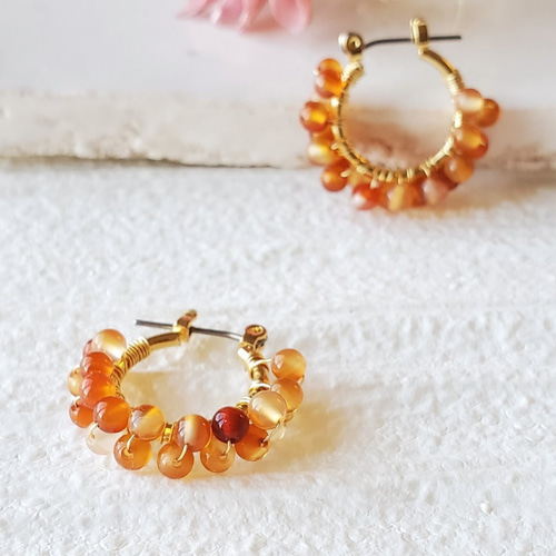 ✧天然石 カーネリアン（ミックス） 2連フープピアス