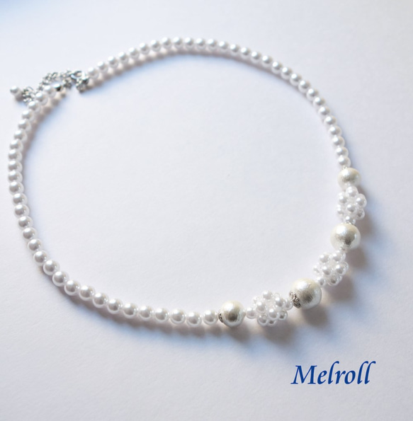棉花珍珠珍珠項鍊魔方（白色） 第4張的照片