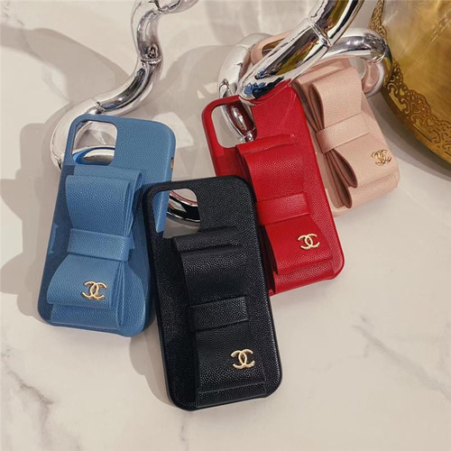 chanel iphone13mini レザーケース リボン 韓国 iphone12/xsケース